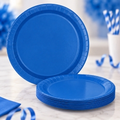 Royal Blue Round Dessert Plates 8 Pack